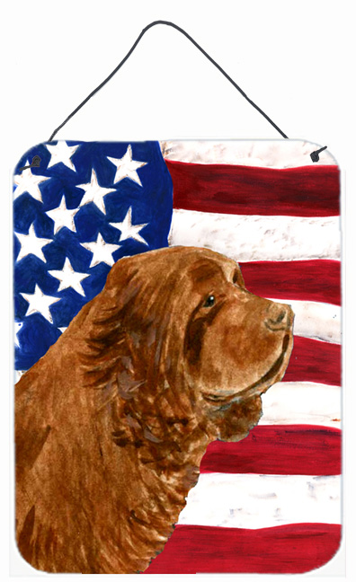 SS4037DS1216 USA American Flag with Sussex Spaniel Aluminium Metal Wall Or Door Hanging Prints