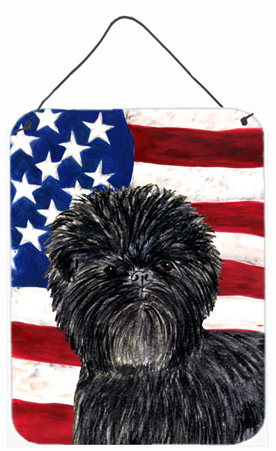 SS4038DS1216 USA American Flag with Affenpinscher Aluminium Metal Wall Or Door Hanging Prints