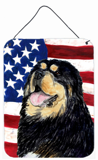 SS4039DS1216 USA American Flag with Tibetan Mastiff Aluminium Metal Wall Or Door Hanging Prints