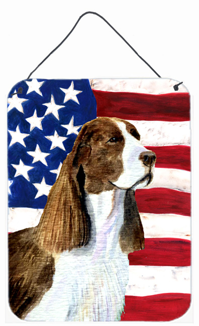 SS4040DS1216 USA American Flag with Springer Spaniel Aluminium Metal Wall Or Door Hanging Prints