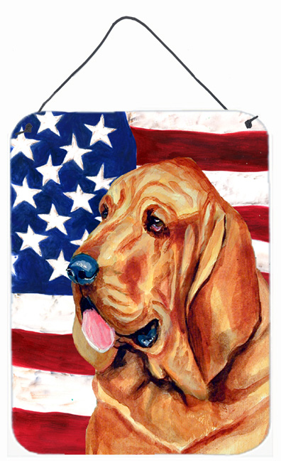 LH9016DS1216 USA American Flag with Bloodhound Aluminium Metal Wall Or Door Hanging Prints
