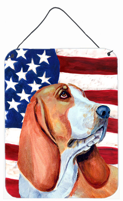 LH9017DS1216 USA American Flag with Basset Hound Aluminium Metal Wall Or Door Hanging Prints