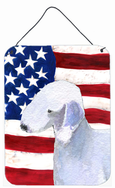 SS4045DS1216 USA American Flag with Bedlington Terrier Aluminium Metal Wall Or Door Hanging Prints
