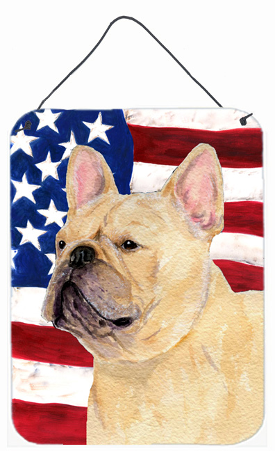 USA American Flag with French Bulldog Aluminium Metal Wall Or Door Hanging Prints