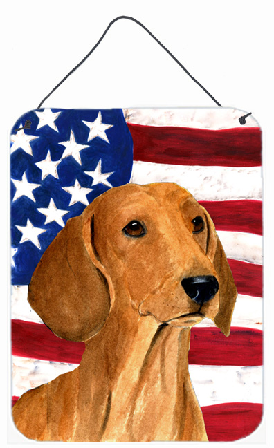 USA American Flag with Dachshund Aluminium Metal Wall Or Door Hanging Prints
