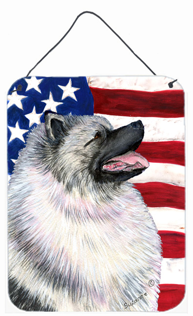 SS4051DS1216 USA American Flag with Keeshond Aluminium Metal Wall Or Door Hanging Prints