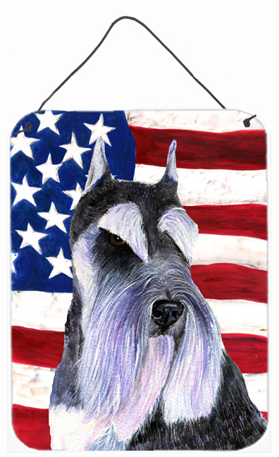 USA American Flag with Schnauzer Aluminium Metal Wall Or Door Hanging Prints