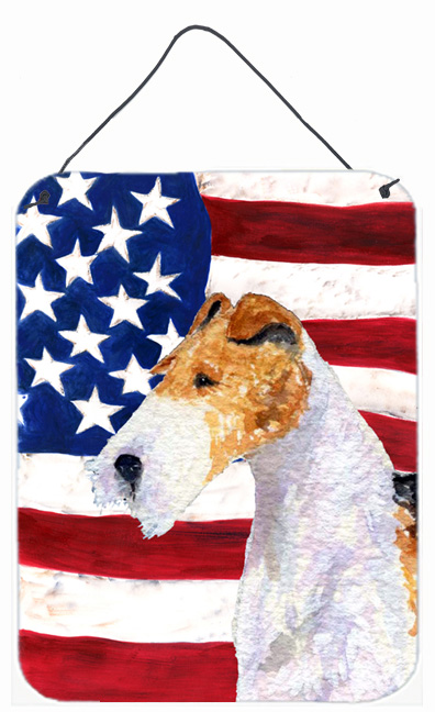 SS4057DS1216 USA American Flag with Fox Terrier Aluminium Metal Wall Or Door Hanging Prints