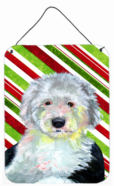 LH9261DS1216 Old English Sheepdog Candy Cane Holiday Christmas Aluminium Metal Wall Or Door Hanging Prints
