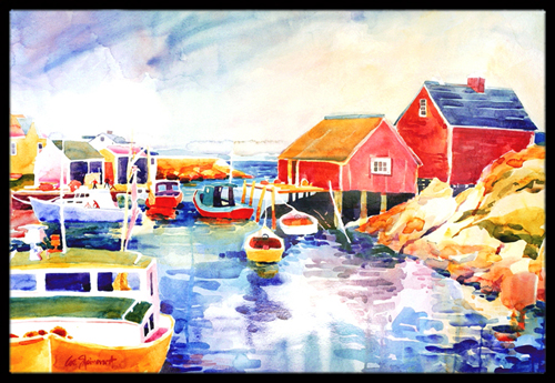 Picture of Carolines Treasures 6059MAT Boats at Harbour with a view Indoor Or Outdoor Mat - 18 x 27 in.