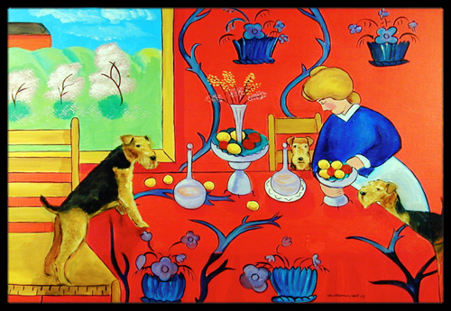 Picture of Carolines Treasures 7212MAT Airedale Terrier with lady in the kitchen Indoor Or Outdoor Mat - 18 x 27 in.