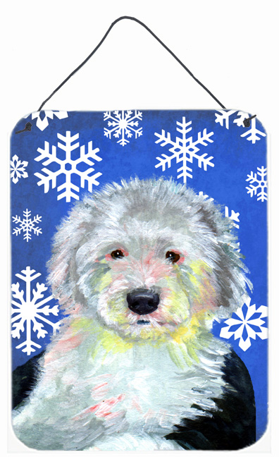 LH9306DS1216 Old English Sheepdog Winter Snowflakes Holiday Aluminium Metal Wall Or Door Hanging Prints