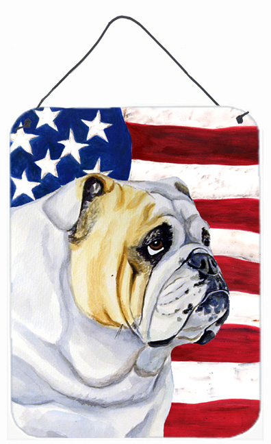 LH9018DS1216 12 x 16 in. USA American Flag With English Bulldog Aluminum Metal Wall & Door Hanging Prints