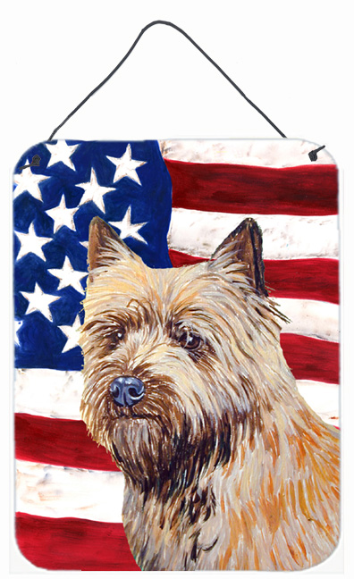 LH9020DS1216 12 x 16 in. USA American Flag With Cairn Terrier Aluminum Metal Wall & Door Hanging Prints