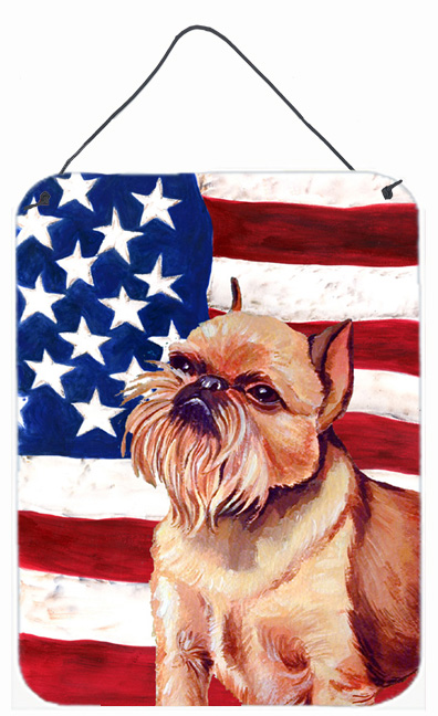 LH9023DS1216 12 x 16 in. USA American Flag With Brussels Griffon Aluminum Metal Wall & Door Hanging Prints