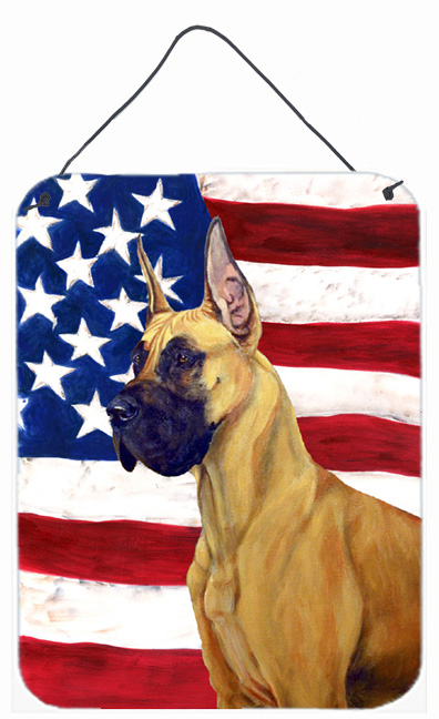 LH9025DS1216 12 x 16 in. USA American Flag With Great Dane Aluminum Metal Wall & Door Hanging Prints