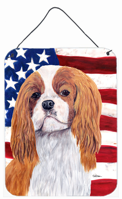 USA American Flag With Cavalier Spaniel Aluminum Metal Wall & Door Hanging Prints