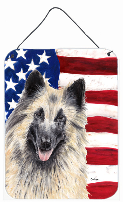 SC9116DS1216 12 x 16 in. USA American Flag With Belgian Tervuren Aluminum Metal Wall & Door Hanging Prints