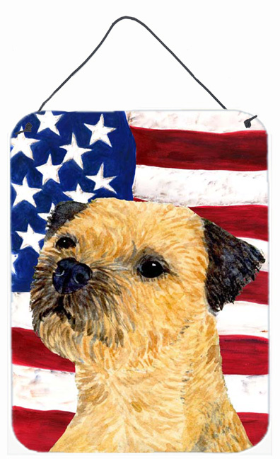 SS4247DS1216 12 x 16 in. USA American Flag With Border Terrier Aluminum Metal Wall & Door Hanging Prints