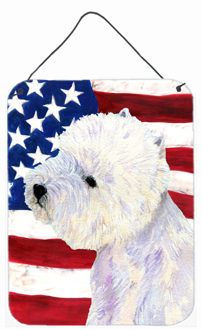 SS4249DS1216 12 x 16 in. USA American Flag With Westie Aluminum Metal Wall & Door Hanging Prints