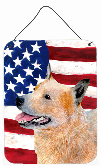 SS4251DS1216 12 x 16 in. USA American Flag With Australian Cattle Dog Aluminum Metal Wall & Door Hanging Prints