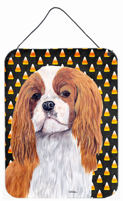 SC9194DS1216 12 x 16 in. Cavalier Spaniel Blenheim Candy Corn Halloween Aluminum Metal Wall & Door Hanging Prints