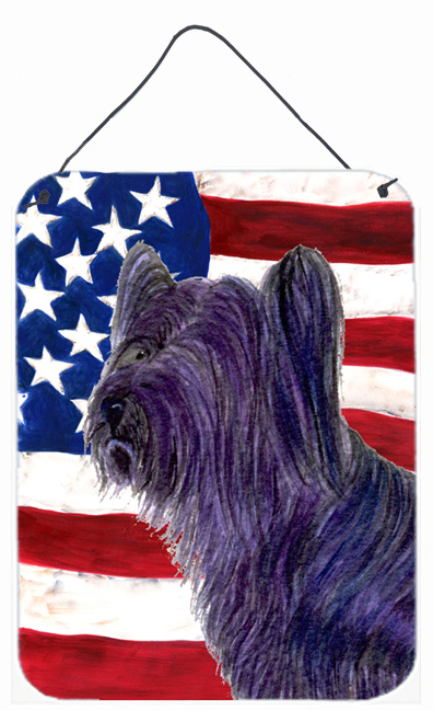 SS4219DS1216 12 x 16 in. USA American Flag With Skye Terrier Aluminum Metal Wall & Door Hanging Prints