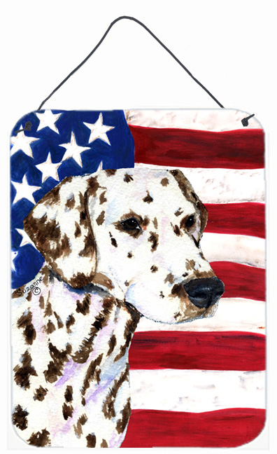 SS4225DS1216 12 x 16 in. USA American Flag With Dalmatian Aluminum Metal Wall & Door Hanging Prints