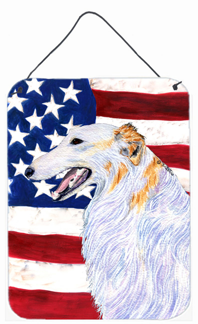 SS4231DS1216 12 x 16 in. USA American Flag With Borzoi Aluminum Metal Wall & Door Hanging Prints