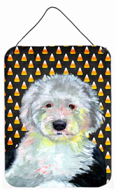 12 x 16 in. Old English Sheepdog Candy Corn Halloween Portrait Aluminum Metal Wall & Door Hanging Prints