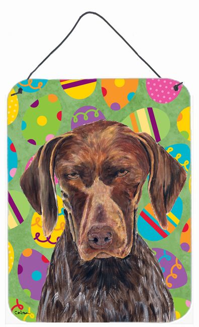 SC9475DS1216 German Shorthaired Pointer Easter Eggtravaganza Aluminium Metal Wall Or Door Hanging Prints - 12 x 16 in.