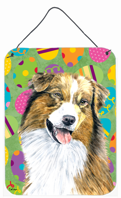 SC9477DS1216 Australian Shepherd Easter Eggtravaganza Aluminium Metal Wall Or Door Hanging Prints - 12 x 16 in.