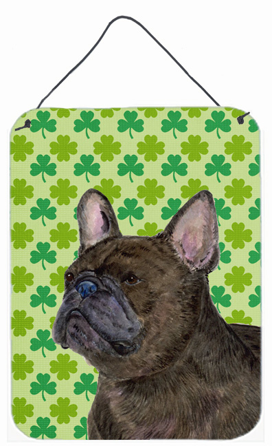 SS4450DS1216 French Bulldog St. Patricks Day Shamrock Portrait Aluminium Metal Wall Or Door Hanging Prints - 12 x 16 in.