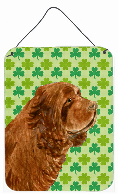 Sussex Spaniel St. Patrick's Day Shamrock Portrait Aluminium Metal Wall Or Door Hanging Prints - 12 x 16 in.