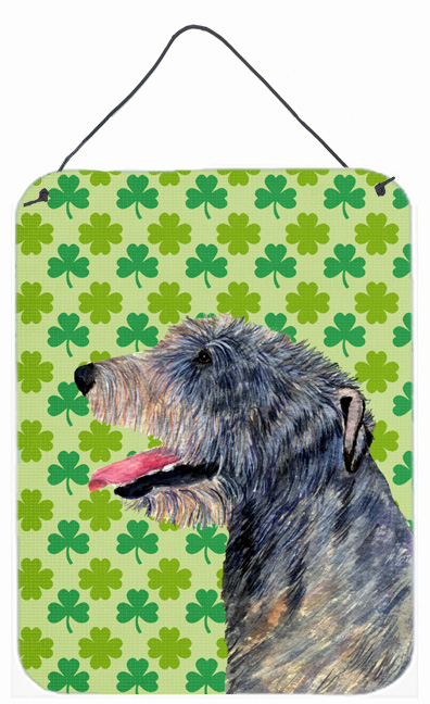 SS4437DS1216 Irish Wolfhound St. Patricks Day Shamrock Portrait Aluminium Metal Wall Or Door Hanging Prints - 12 x 16 in.