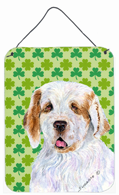 SS4431DS1216 Clumber Spaniel St. Patricks Day Shamrock Portrait Aluminium Metal Wall Or Door Hanging Prints - 12 x 16 in.
