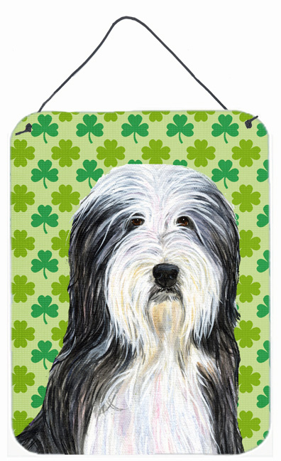 SS4428DS1216 Bearded Collie St. Patricks Day Shamrock Portrait Aluminium Metal Wall Or Door Hanging Prints - 12 x 16 in.