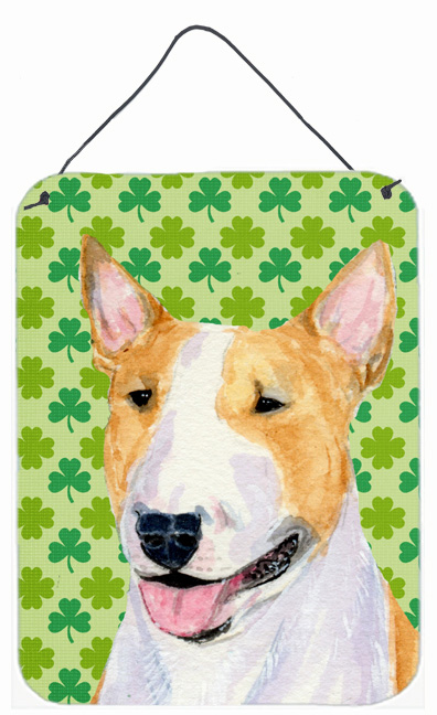 SS4427DS1216 Bull Terrier St. Patricks Day Shamrock Portrait Aluminium Metal Wall Or Door Hanging Prints - 12 x 16 in.