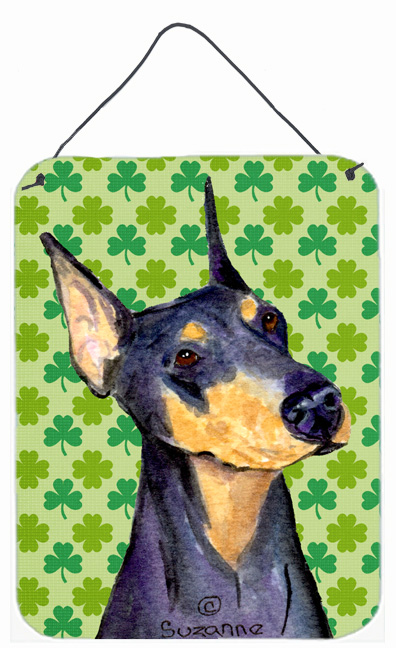 Doberman St. Patrick's Day Shamrock Portrait Aluminium Metal Wall Or Door Hanging Prints - 12 x 16 in.
