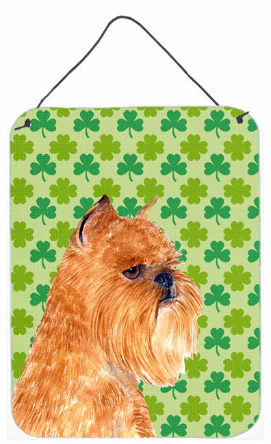 SS4425DS1216 Brussels Griffon St. Patricks Day Shamrock Aluminium Metal Wall Or Door Hanging Prints - 12 x 16 in.