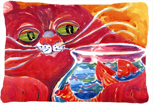 Big Red Cat at the fishbowl Indoor & Outdoor Decorative Fabric Pillow