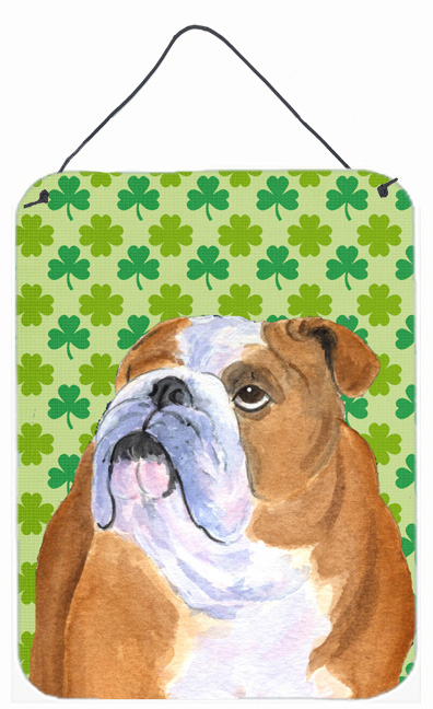 SS4422DS1216 Bulldog English St. Patricks Day Shamrock Portrait Aluminium Metal Wall Or Door Hanging Prints - 12 x 16 in.