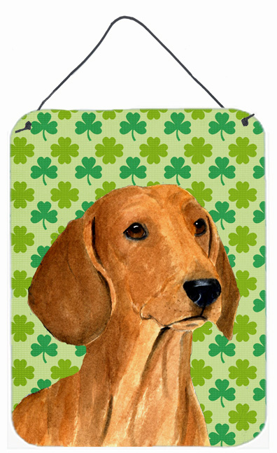 SS4418DS1216 Dachshund St. Patricks Day Shamrock Portrait Aluminium Metal Wall Or Door Hanging Prints - 12 x 16 in.