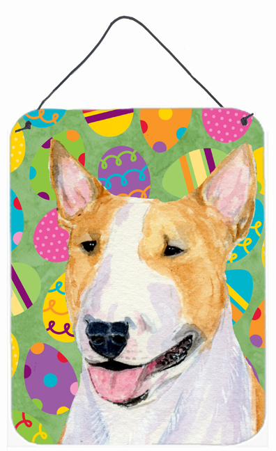 Bull Terrier Easter Eggtravaganza Aluminium Metal Wall Or Door Hanging Prints - 12 x 16 in.