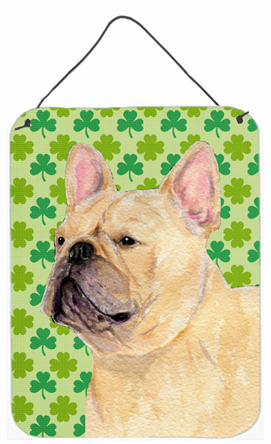 SS4416DS1216 French Bulldog St. Patricks Day Shamrock Portrait Aluminium Metal Wall Or Door Hanging Prints - 12 x 16 in.