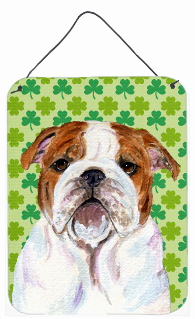 SS4415DS1216 Bulldog English St. Patricks Day Shamrock Portrait Aluminium Metal Wall Or Door Hanging Prints - 12 x 16 in.