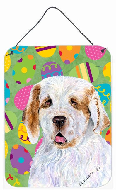 Clumber Spaniel Easter Eggtravaganza Aluminium Metal Wall Or Door Hanging Prints - 12 x 16 in.