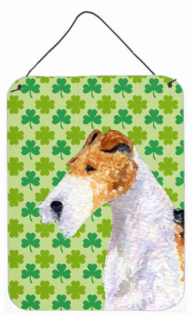 SS4409DS1216 Fox Terrier St. Patricks Day Shamrock Portrait Aluminium Metal Wall Or Door Hanging Prints - 12 x 16 in.
