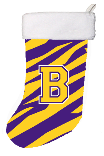 Tiger Stripe - Purple Gold Initial B Initial Monogram Christmas Stocking - 11 x 18 in.