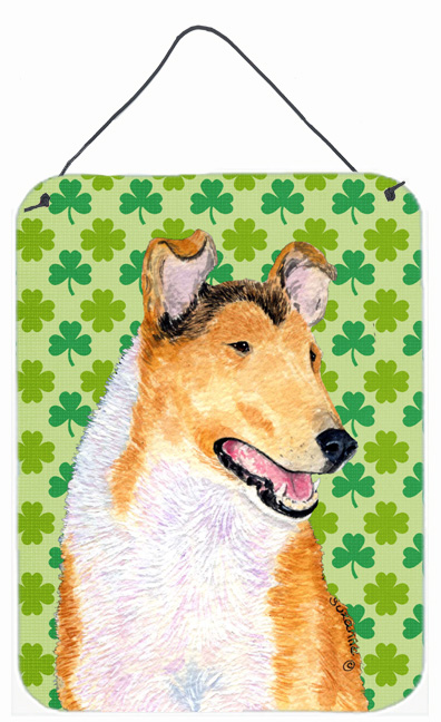 SS4401DS1216 Collie Smooth St. Patricks Day Shamrock Portrait Aluminium Metal Wall Or Door Hanging Prints - 12 x 16 in.